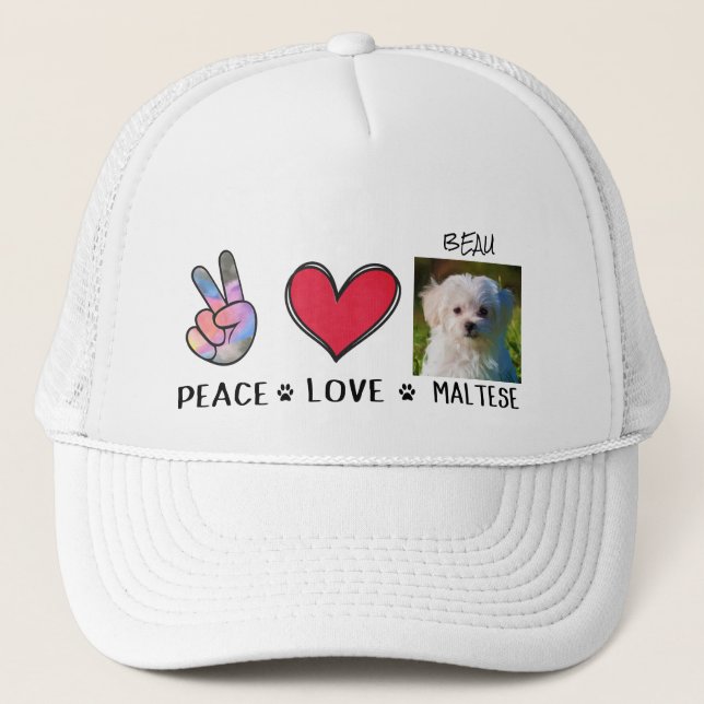 Casquette Peace Love Maltese Amoureux de les chiens Trucker  (Devant)