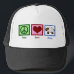 Casquette Peace Love Sheep<br><div class="desc">Un joli dessin de mouton pour une fermière. Un signe de paix,  un coeur,  et un mignon bébé mouton. Baa !</div>