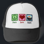 Casquette Peace Love Sushi<br><div class="desc">Peace Love Sushi. Un joli cadeau sushi amoureux pour un fan japonais qui aime manger du poisson cru.</div>