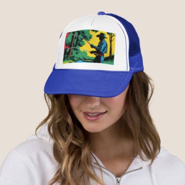 Casquette Pêcheur sur la rive (Cowboy Fishing Trucker Hat   Adjust from 17" to 24" 100% polyester foam front 100% nylon mesh back. )