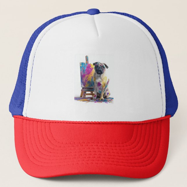 Casquette Peintre Pug � Chien d'Art Abstrait (Devant)