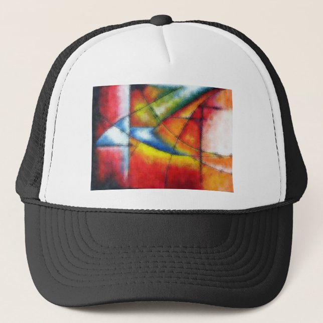 Casquette peinture abstraite rouge jaune vert bleu (Devant)