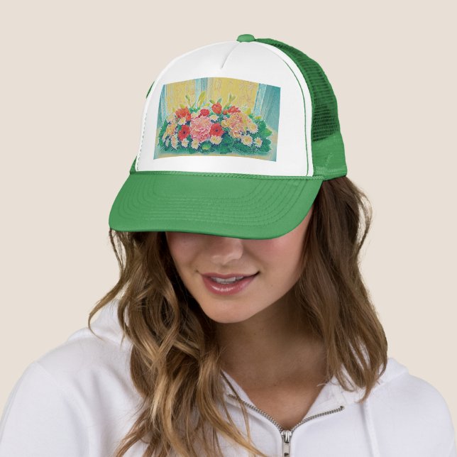 Casquette Peinture colorée de fleurs (En situation)