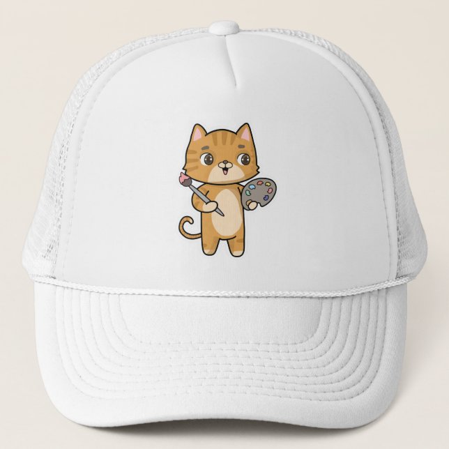 Casquette Peinture de chat avec couleur et pinceau (Devant)