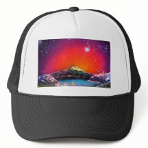 Peinture de coucher du soleil d'étang de montagne