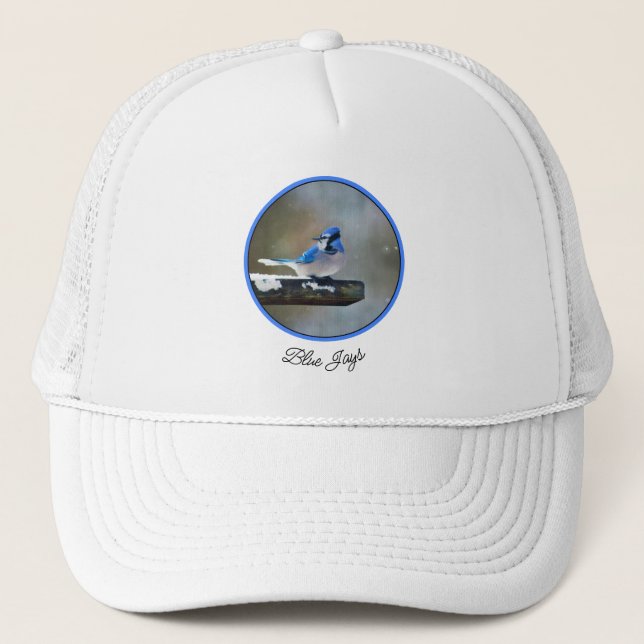 Casquette Peinture Jay Bleu - Art Oiseau Original (Devant)