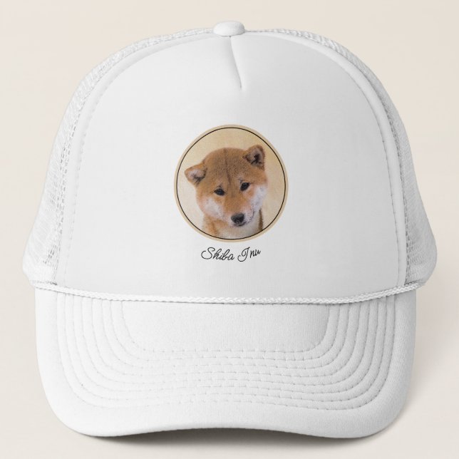 Casquette Peinture Shiba Inu (Rouge) - Art Chien original (Devant)