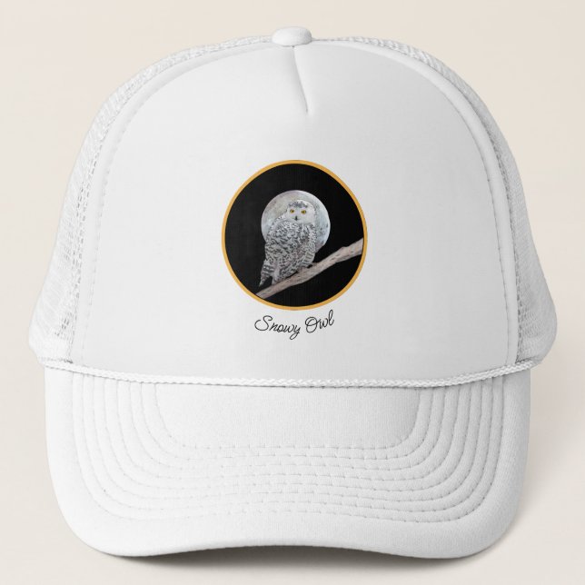 Casquette Peinture sur la Chouette neigeuse et la Lune - Art (Devant)