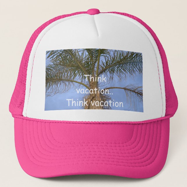 Casquette Pensez Vacances Palm Tree Humour Pink Trucker Chap (Devant)