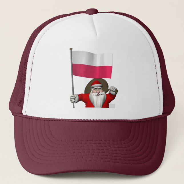 Casquette Père Noël Avec Drapeau De Pologne (Devant)