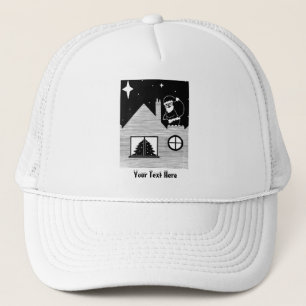 Casquette père Noël contemporaine sur le toit en noir et b