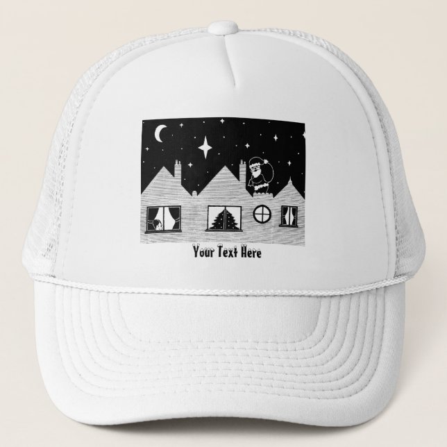 Casquette père Noël contemporaine sur le toit noir et blanc  (Devant)