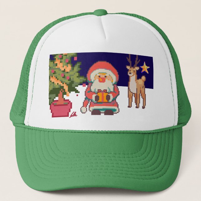 Casquette Père Noël, Pixel Art de renne (Devant)