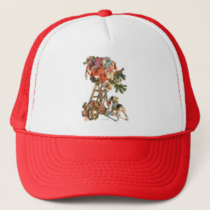 Casquette Père Noël vers le haut d'une échelle