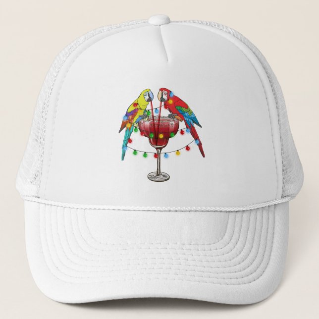 Casquette Perroquets Macaw colorés Boire du vin rouge (Devant)