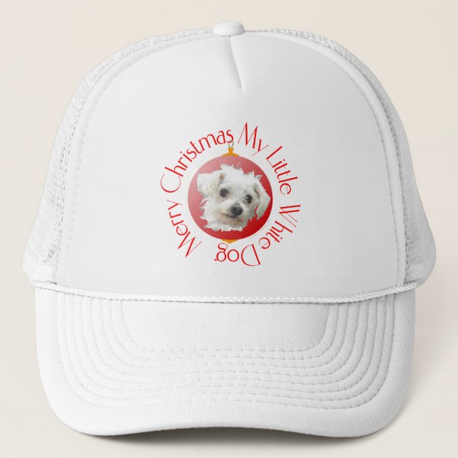 Casquette Petit chien blanc de Noël maltais (Devant)