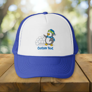 Casquette Petit manchot avec des boules de neige agitant un 