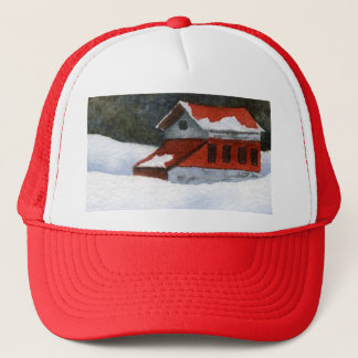 Casquette Petite grange rouge hiver Peinture de neige Casque