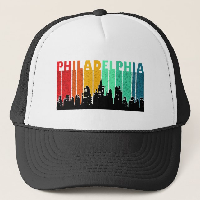 Casquette Philadelphie colorée Retro Sunset Cityscape (Devant)