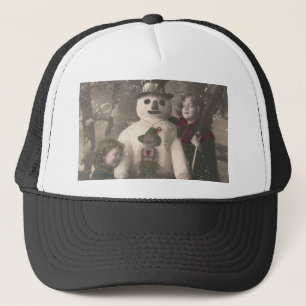 Casquette Photo de Christmas Girls et Snowman Vintage
