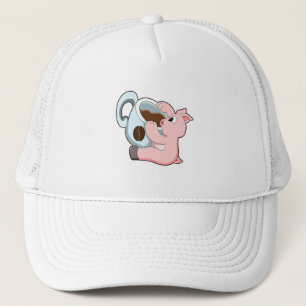 Casquette Pig with Cup of Coffee