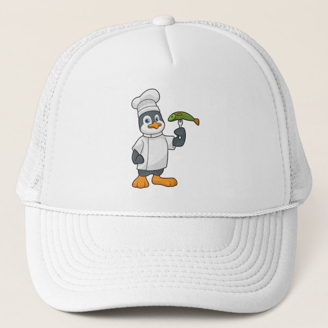 Casquette Pingouin à cuire avec tablier de poisson et de Cui (Devant)