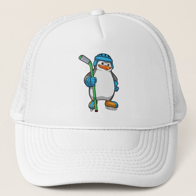Casquette Pingouin au hockey sur glace avec bâton de hockey  (Devant)