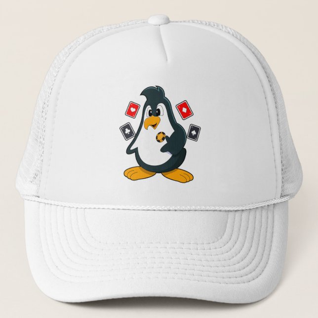 Casquette Pingouin au Poker avec cartes de Poker (Devant)
