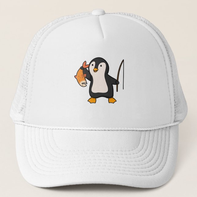 Casquette Pingouin comme pêcheur avec poisson (Devant)