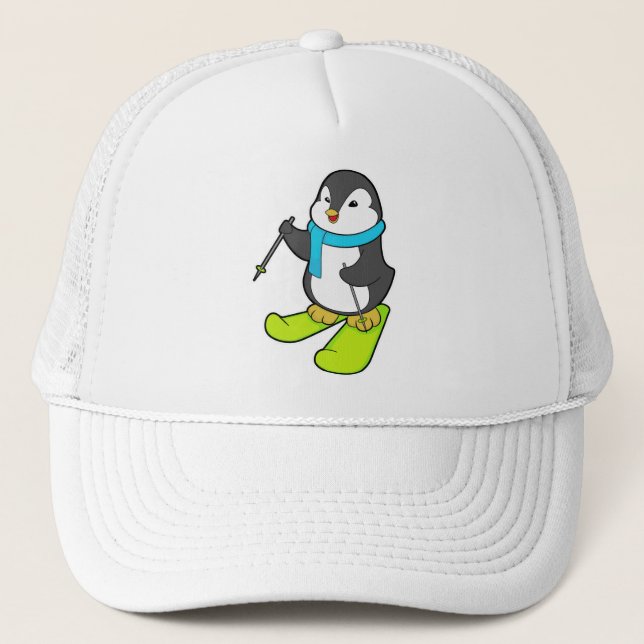 Casquette Pingouin comme skieur avec ski (Devant)