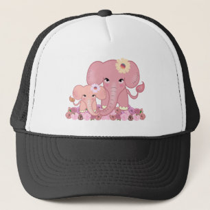 Casquette Pink elephant family mother daughter animal flower