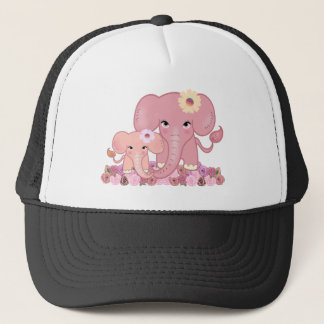 Casquette Pink elephant family mother daughter animal flower