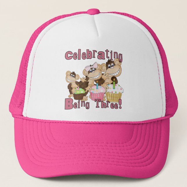Casquette Pink Party Monkey 3e Anniversaire Tshirts et cadea (Devant)