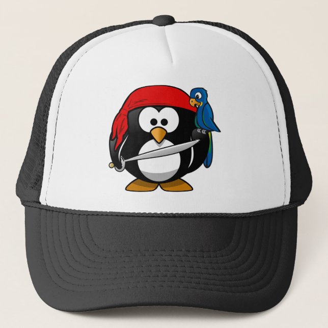 Casquette Pirate Penguin avec une Bandanna rouge et un Parro (Devant)