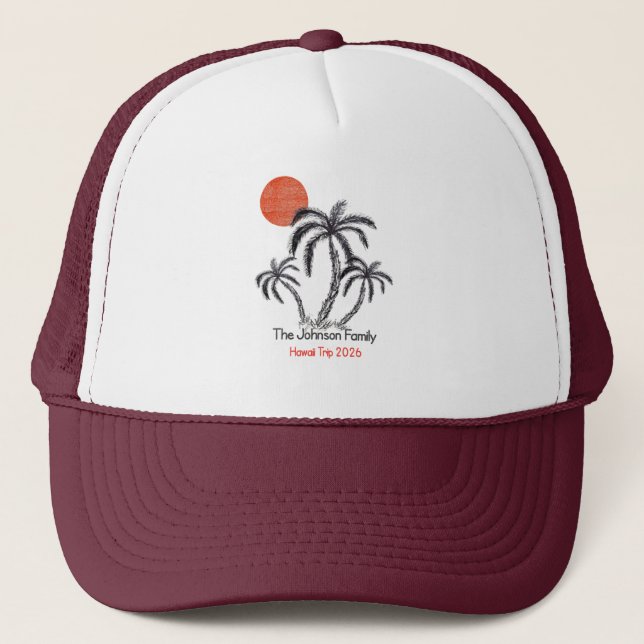 Casquette Plage de coucher de soleil tropical Palmier Vacanc (Devant)