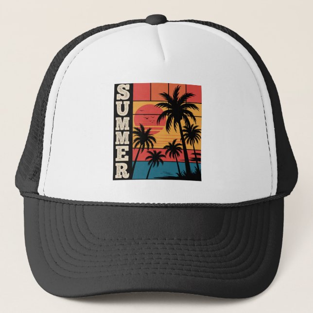 Casquette Plage de soleil couchant moderne et tendance Palm  (Devant)