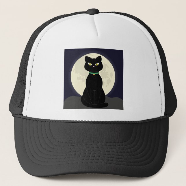 Casquette Pleine lune Chat Lune de nuit Halloween Animal Mag (Devant)