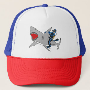 Casquette Plongée plongée plongée avec un grand requin blanc