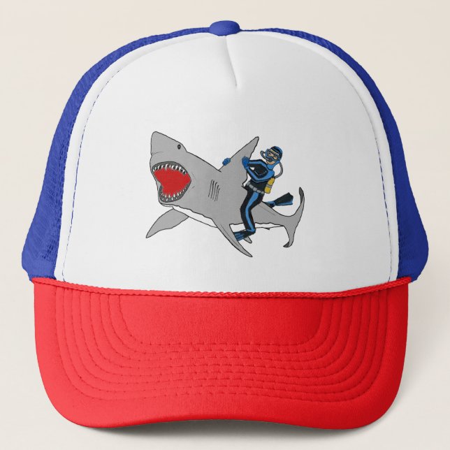 Casquette Plongée plongée plongée avec un grand requin blanc (Devant)