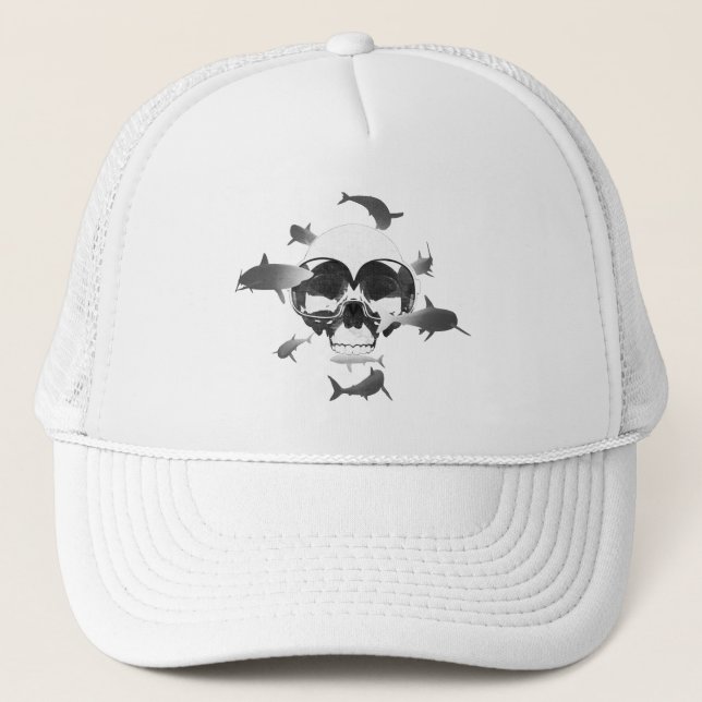 Casquette Plongée sous-marine Crâne et requins Design graphi (Devant)