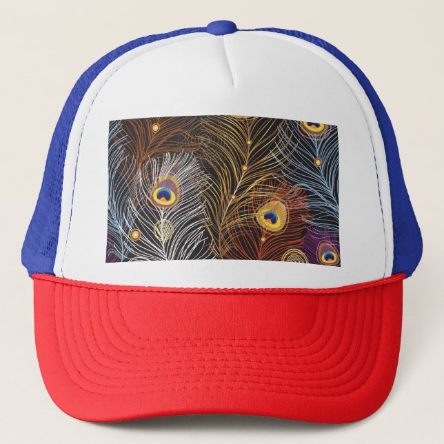 Casquette Plumes de paon doré : motif foncé. (Devant)