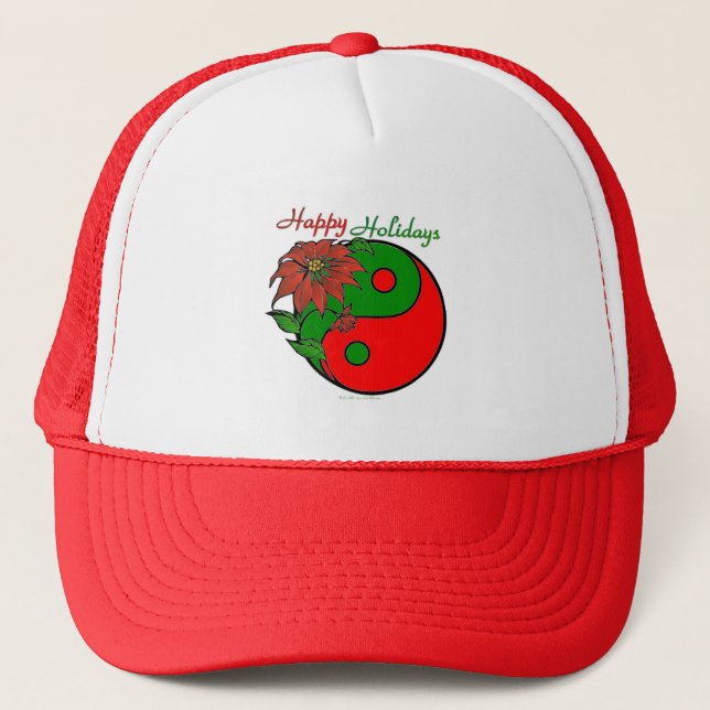 Casquette Poinsettia Yin Yang de Noël (Devant)