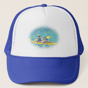 Casquette Pointillism kayak peinture, cadre ovale défraîchi,