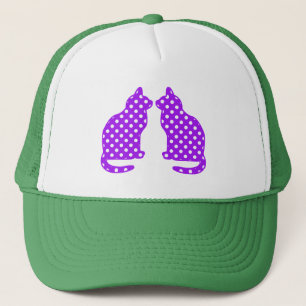 Casquette Pois pourpre et blanc reposant le chat