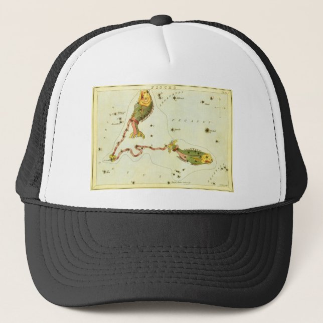 Casquette Poissons, Carte de constellation vintage du Miroir (Devant)