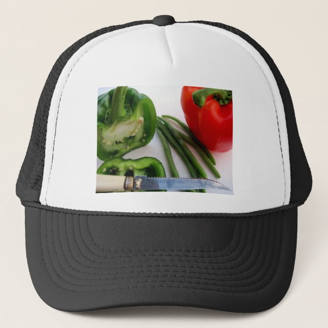 Casquette Poivrons verts et rouges avec haricots (Devant)