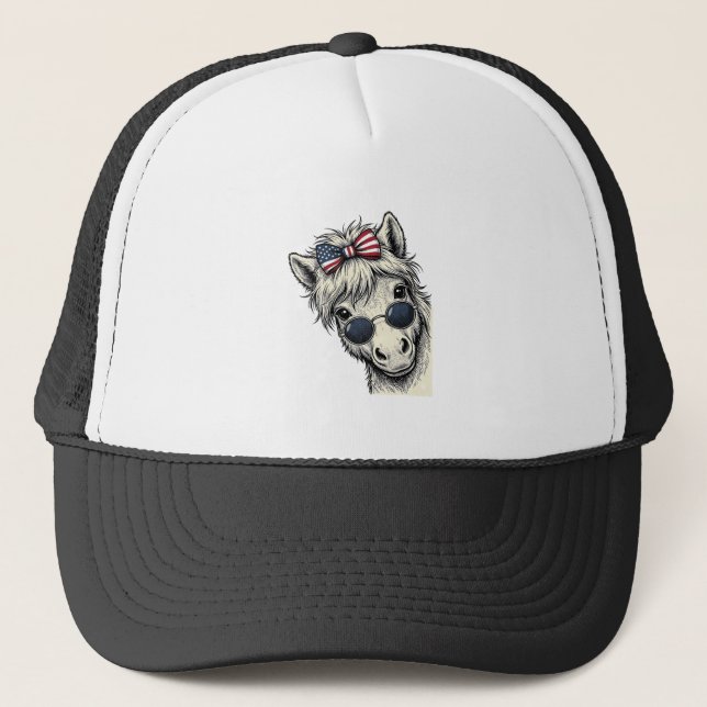 Casquette Poney Patriotique Avec Lunettes De Soleil Vintage  (Devant)