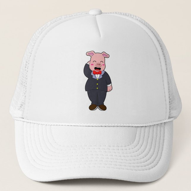 Casquette Porc comme marié avec costume et cravate (Devant)