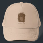 Casquette Porcupine cartonné mignon avec votre nom ou votre<br><div class="desc">Ajoutez un nom ou un message pour créer un casquette personnalisé qui est parfait pour les amoureux des animaux et les fans de porc-épic. Ce casquette de baseball ou casquette de camionneur présente une jolie illustration de dessin animé d'un petit porc-épic avec votre texte ci-dessous.</div>