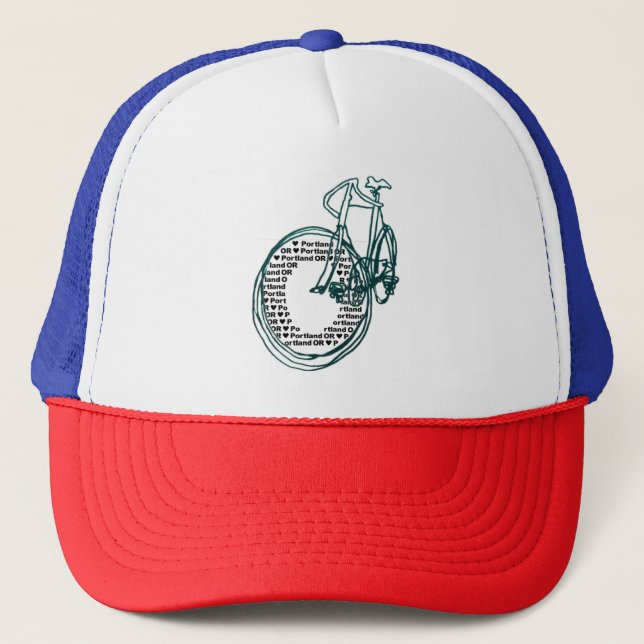Casquette Portland Oregon Bicyclette Rouge Blanc Bleu Bleu C (Devant)